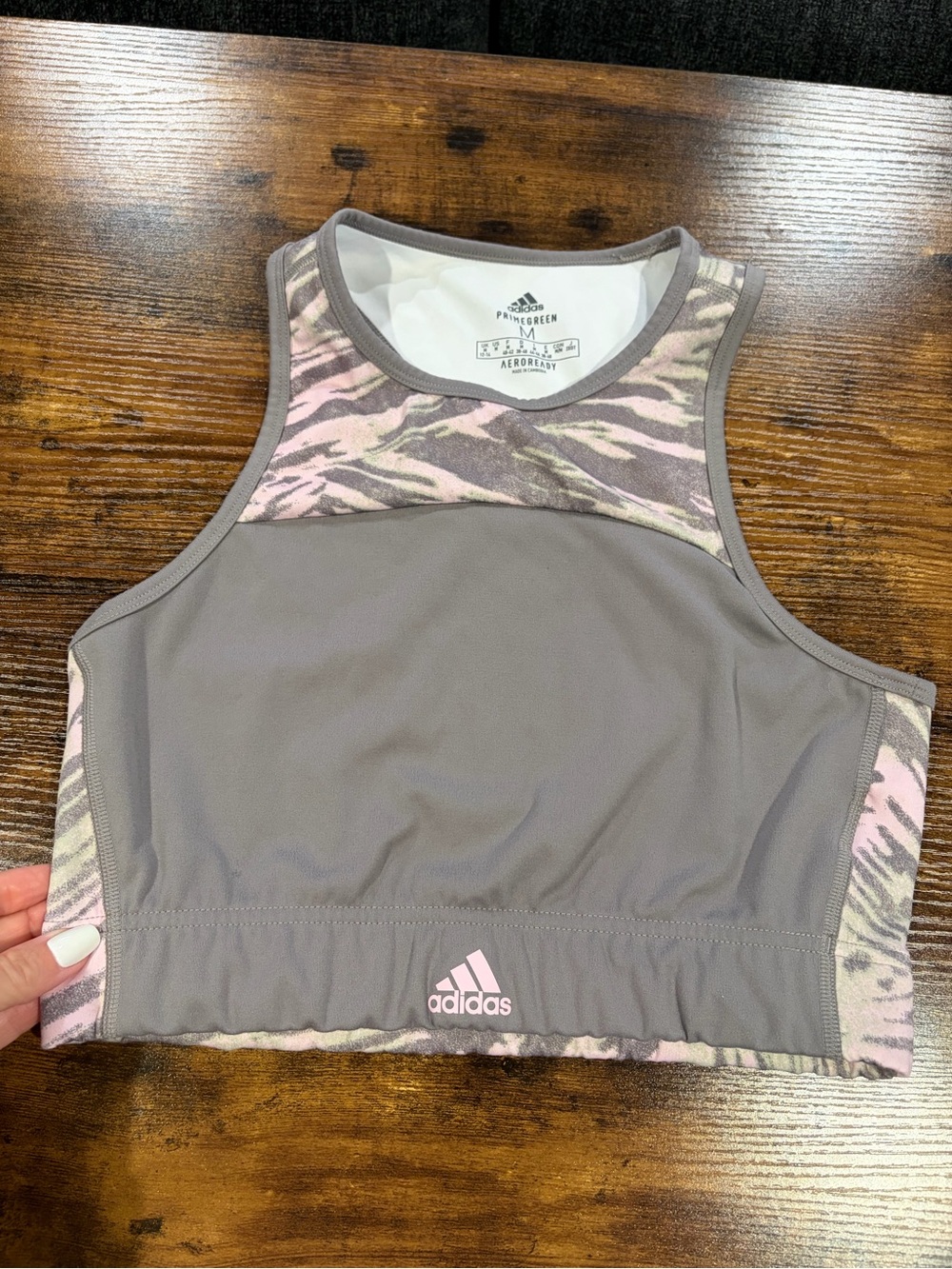 Adidas Gray & Pink Athletic Crop Tank Top